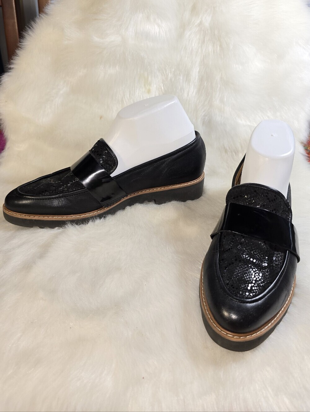 Hologen Emily Womens Leather Slip-On Loafer with Patent & Snakeskin Accents